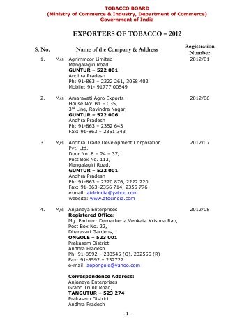 Exporters of Un-Manufactured Tobacco Registered ... - Tobacco Board