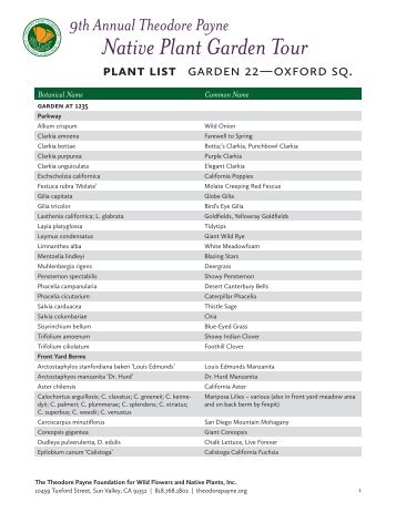plant list - Native Plant Garden Tour