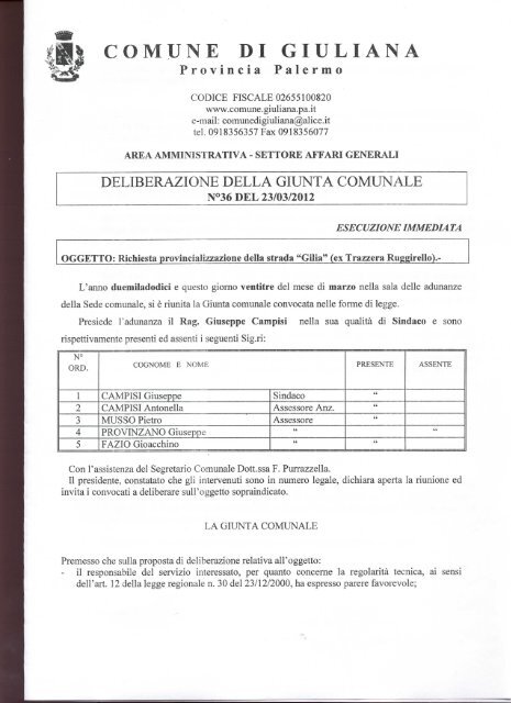 Richiesta provincializzazione delia strada "Gilìa" - Comune di Giuliana