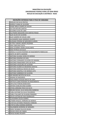 1 adeilde da silva freitas 2 adriele viana de oliveira 3 aiane ... - Ufersa