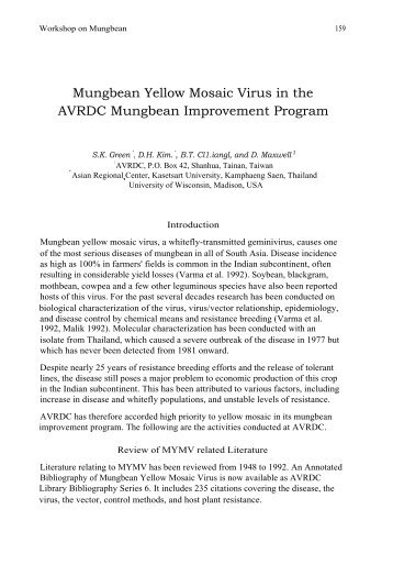 Mungbean Yellow Mosaic Virus in the AVRDC Mungbean ...