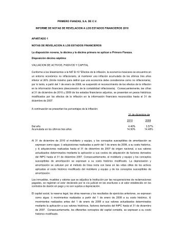 primero fianzas, sa de cv informe de notas de revelacion a los ...