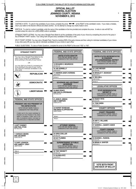 official ballot general election jennings county, indiana ... - Wcsi
