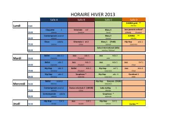 Horaire des cours - Studio Rythme & danse