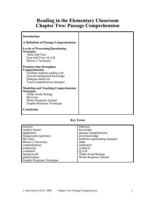 Reading in the Elementary Classroom Chapter Two: Passage ...