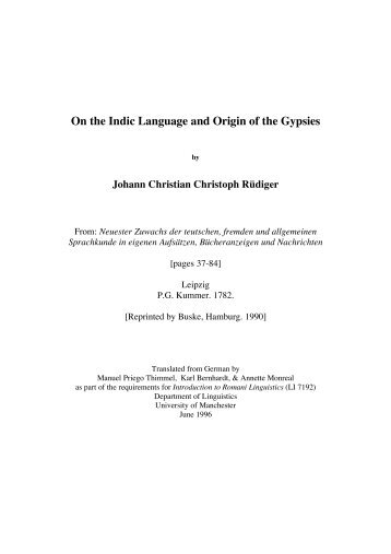 On the Indic Language and Origin of the Gypsies