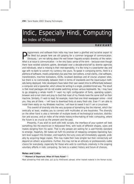 Indic, Especially Hindi, Computing - Sarai