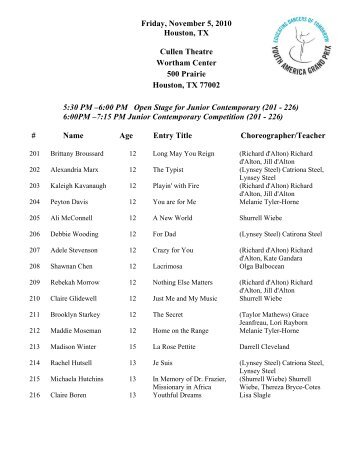 Houston, TX 2010 - Competition Schedule