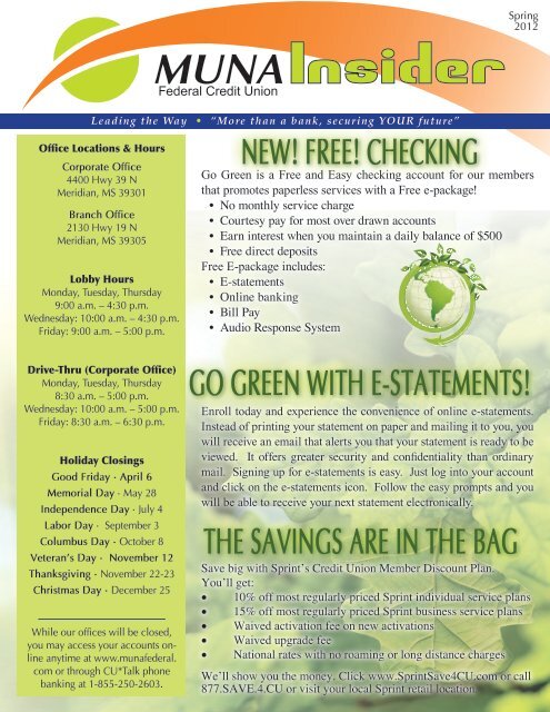 Go GreeN wITh e-sTATeMeNTs! - MUNA Federal Credit Union