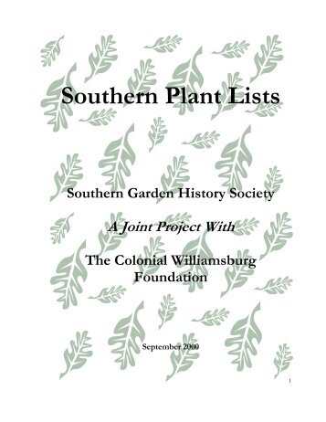 Southern Plant Lists - Southern Garden History Society
