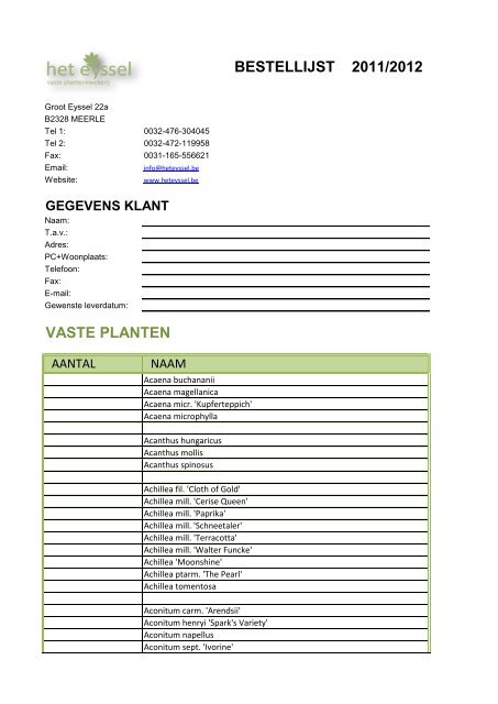 BESTELLIJST 2011/2012 VASTE PLANTEN - Het Eyssel