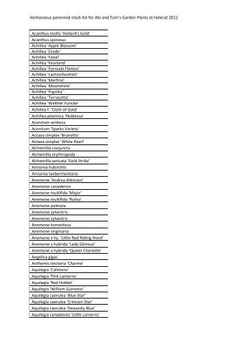 Herbaceous perennial stock list for Abi and Tom's Garden Plants at ...