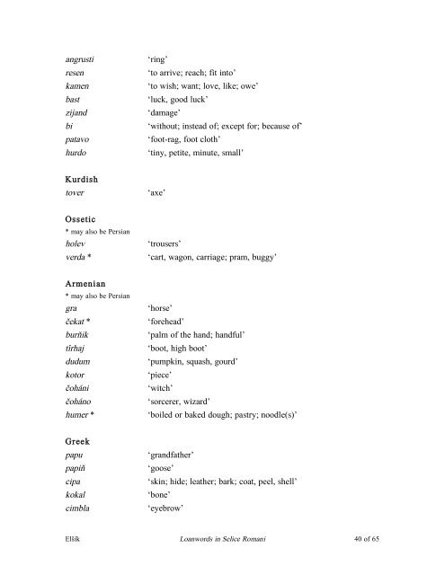 Loanwords in Selice Romani, an Indo-Aryan language of Slovakia 1 ...