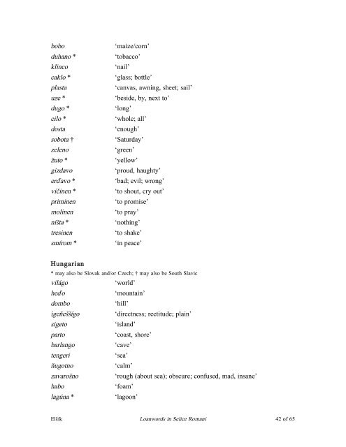 Loanwords in Selice Romani, an Indo-Aryan language of Slovakia 1 ...