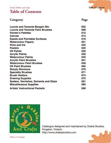 Table of Contents - Categorey Page - Hardy's Hobbies and Crafts