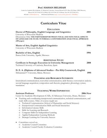 CV PDF - Al Akhawayn University