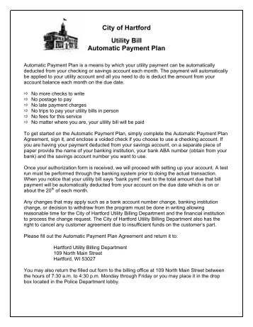 City of Hartford Utility Bill Automatic Payment Plan