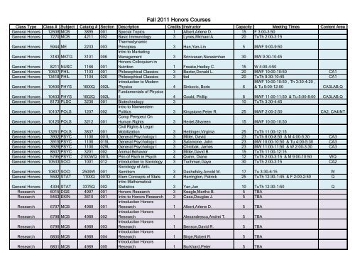 Fall 2011 Honors Courses - UConn Honors Program