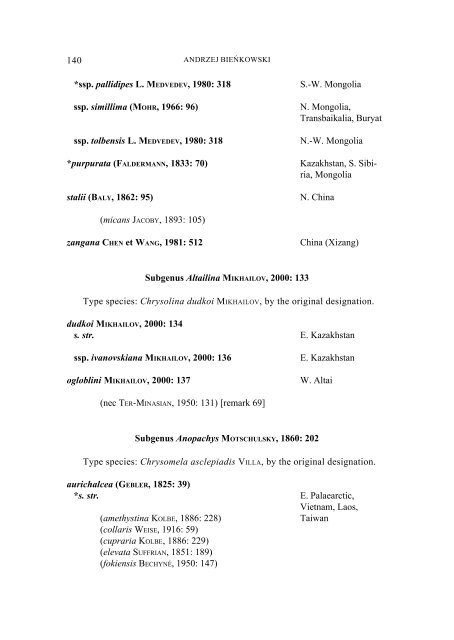 A study on the genus Chrysolina MOTSCHULSKY, 1860, with a ...