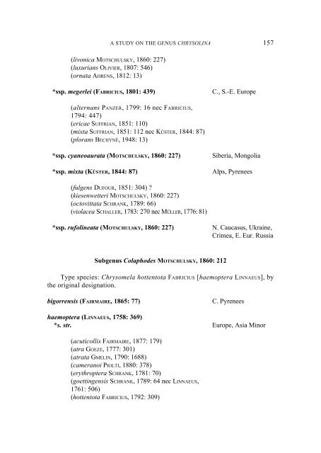 A study on the genus Chrysolina MOTSCHULSKY, 1860, with a ...