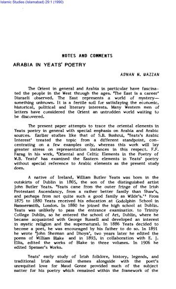 ARABIA IN YEATS' POETRY