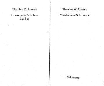 Zur gesellschaftlichen Lage der Musik. In: Adorno, Theodor W ...