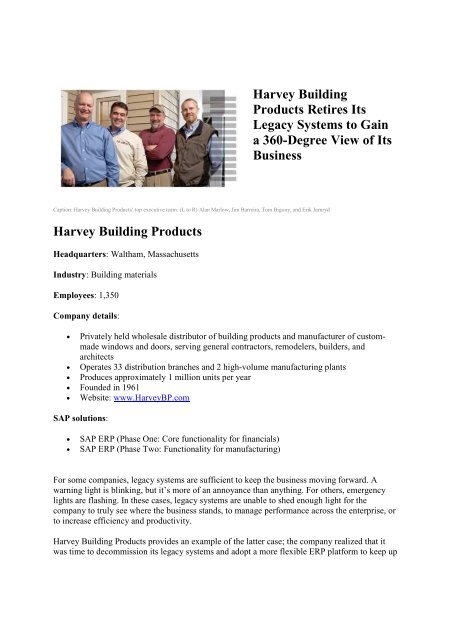 Harvey Building Products Sap Story Itelligence