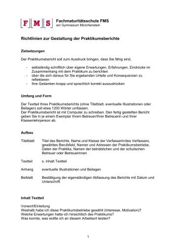 Richtlinien zur Gestaltung der Praktikumsberichte - Gymnasium und ...