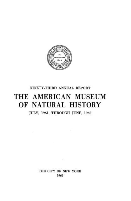 1961-1962 - American Museum of Natural History