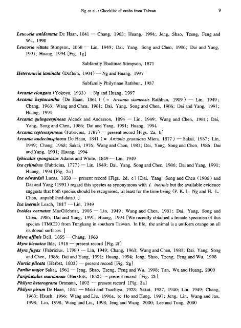 An annotated checklist of brachyuran crabs from Taiwan (Crustacea ...