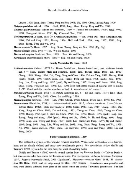 An annotated checklist of brachyuran crabs from Taiwan (Crustacea ...