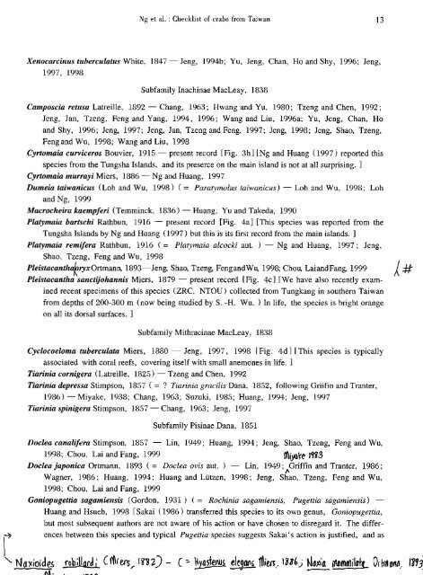 An annotated checklist of brachyuran crabs from Taiwan (Crustacea ...