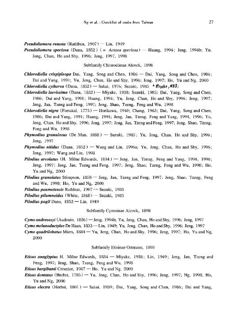 An annotated checklist of brachyuran crabs from Taiwan (Crustacea ...