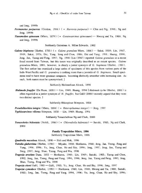 An annotated checklist of brachyuran crabs from Taiwan (Crustacea ...