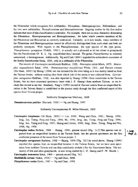 An annotated checklist of brachyuran crabs from Taiwan (Crustacea ...