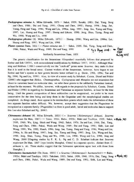 An annotated checklist of brachyuran crabs from Taiwan (Crustacea ...