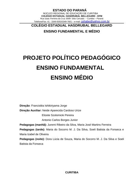 Projeto Político Pedagógico - PPP - COLÉGIO ESTADUAL COSTA