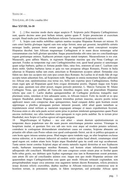 TITO LIVIO, Ab Urbe condita libri liber XXVIII, 16 ... - Lettere e Filosofia