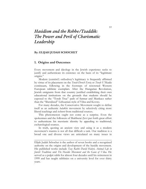 Hasidism and the Rebbe/Tzaddik: The Power and Peril of ... - Hakirah