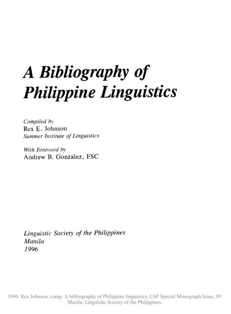 A Bibliography of Philippine Linguistics - SIL International