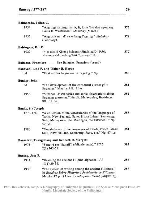 A Bibliography of Philippine Linguistics - SIL International