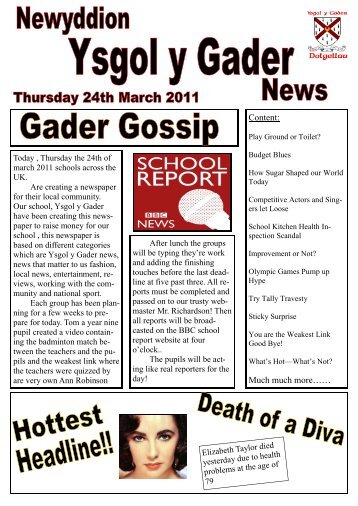 the front cover: group a - Ysgol y Gader