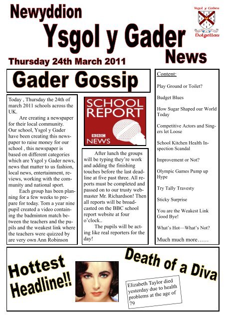 the front cover: group a - Ysgol y Gader