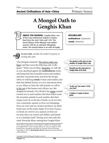 A Mongol Oath to Genghis Khan
