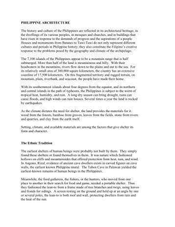 PHILIPPINE ARCHITECTURE The history and culture of the ...