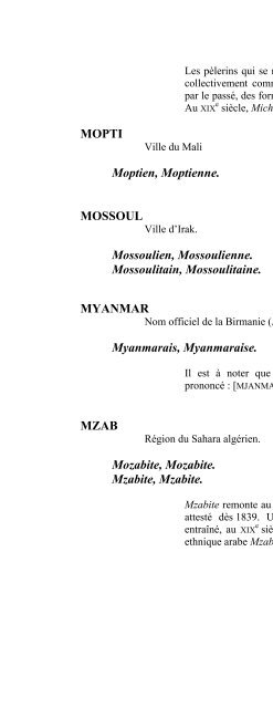 Panorama sélectif de gentilés en français