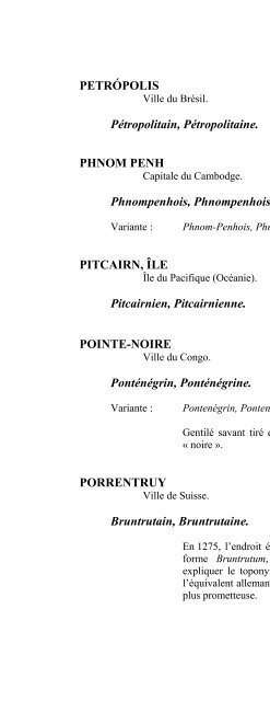 Panorama sélectif de gentilés en français