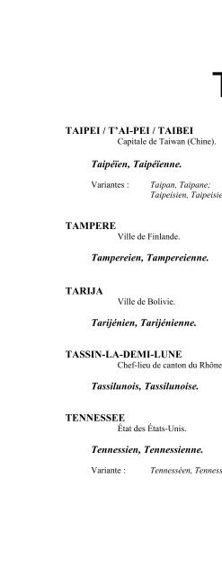 Panorama sélectif de gentilés en français