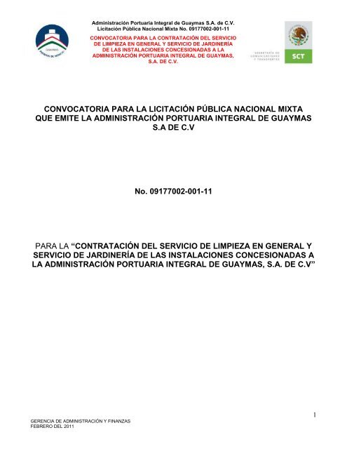 Contratación del servicio de limpieza en general - Puerto de Guaymas