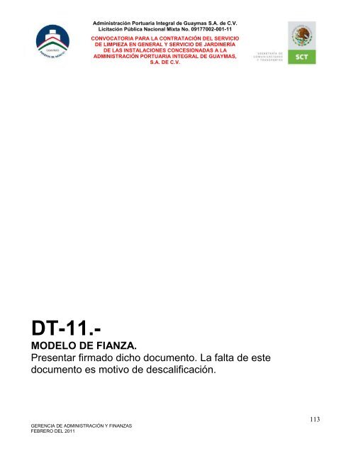 Contratación del servicio de limpieza en general - Puerto de Guaymas